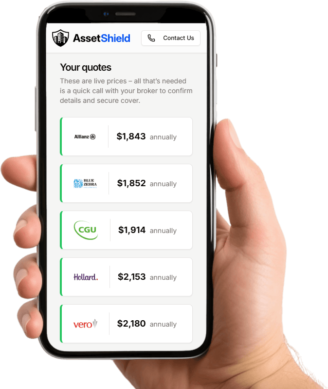 A list of quotes from AssetShield shown on a smartphone