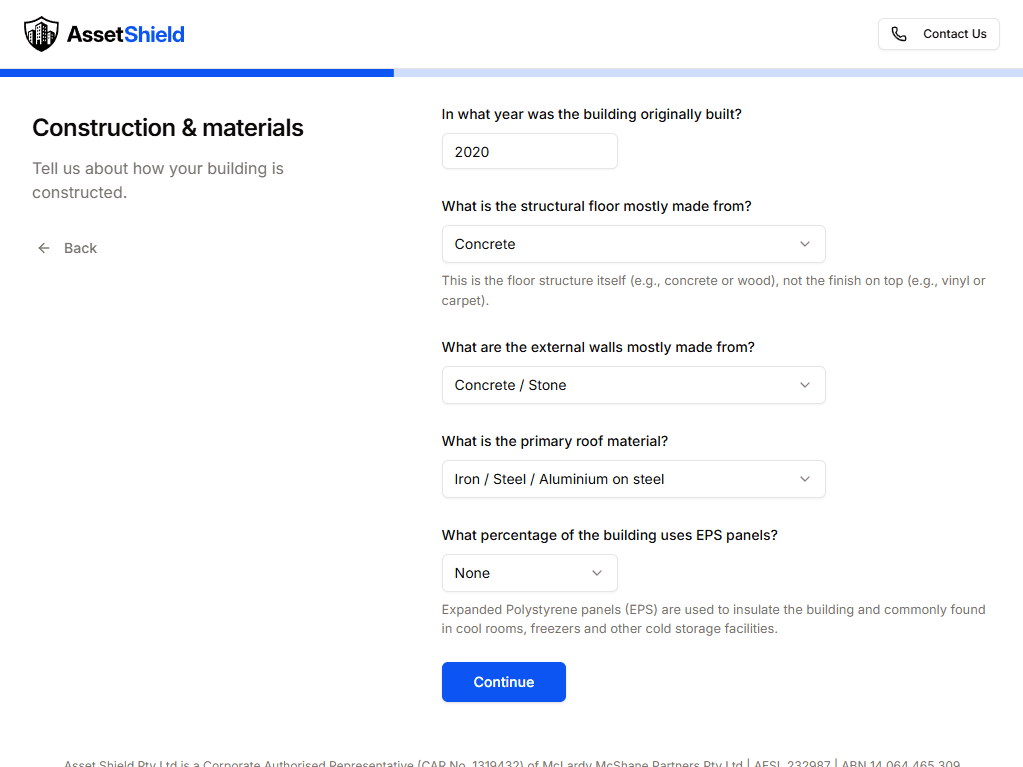 Tell Us About Your Property – AssetShield quote experience